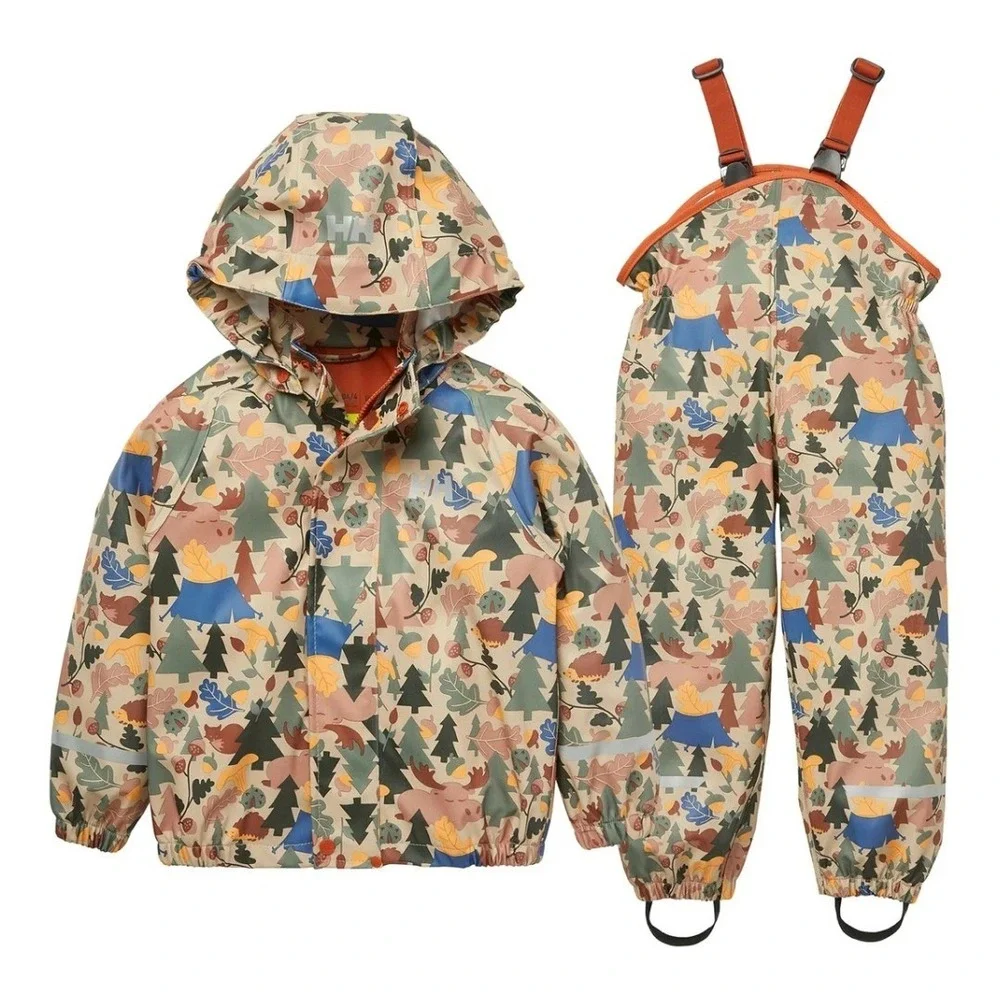 Helly Hansen Rain Suit Kids Size 8 Multi Color Good Woodland Forest Helox+ Set - Picture 1 of 11